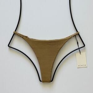 Acacia Swim Ralphy Dual Ribbed Bikini Bottom - Palm - Minimal Coverage - L - NWT